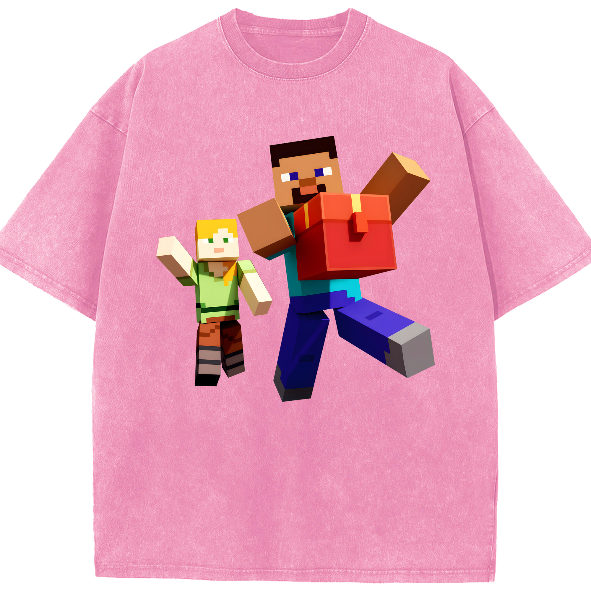 （画像用） マインクラフト ブロックの世界 Minecraft MC Block world 綿100% ヴィンテージ風 半袖Tシャツ（フロントプリント）
